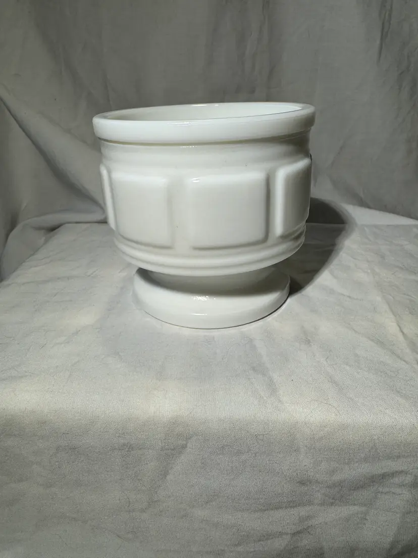 Vintage milk glass block pattern planter
