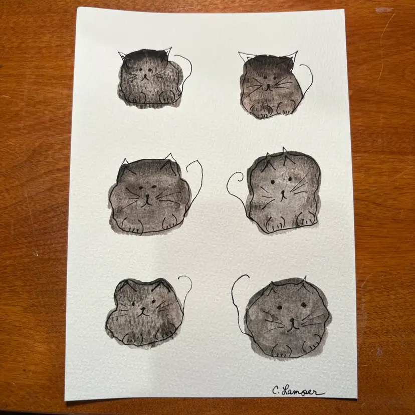 Blobby Kitties - An Original Watercolor By Me