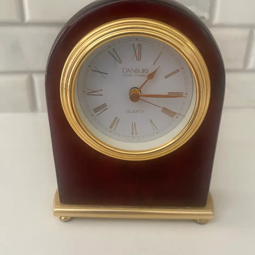 Wooden Footed Quartz Clock With Brass Detail