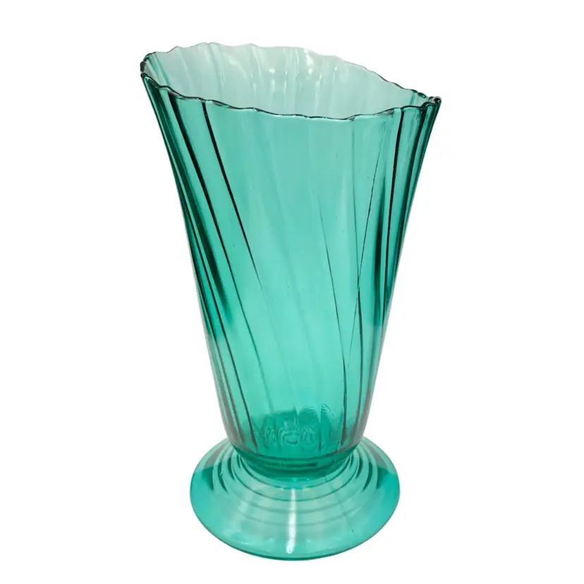 Vintage (1937) Jeannette Glass Swirl Ultramarine Slant-Top Vase Blue/Green 8.25"