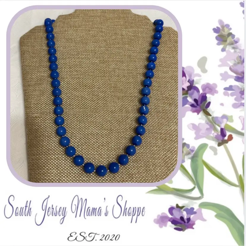 Vintage Denim Blue Acrylic Beaded Necklace (169)