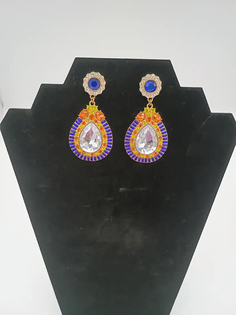 Dangle Drop Post Back Multicolor Rhinestone Earring UV reactive