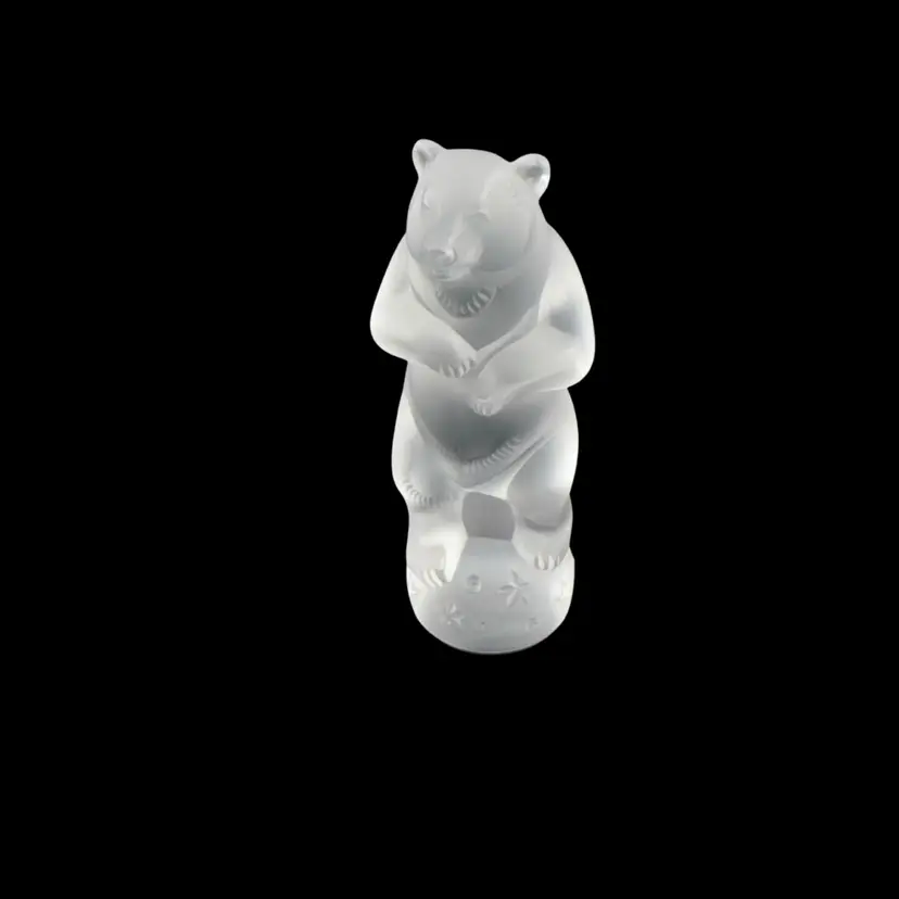 #01 Lalique Bear On Ball Frosted 3” Tall x 1.5” Wide