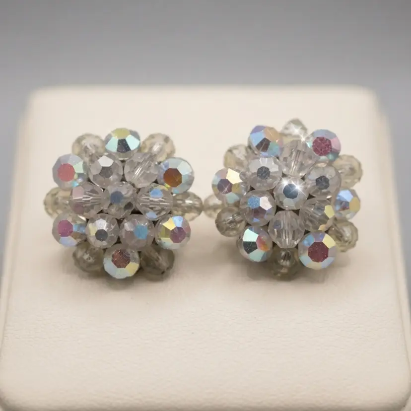 76. Aurora Borealis Crystal Cluster Stud Earrings