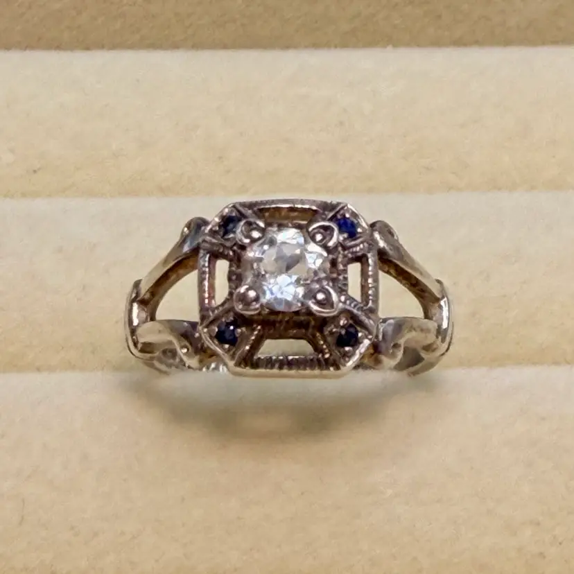 Sterling Silver Clear & Deep Blue Topaz-Spinel Ring Sz 7🌹
