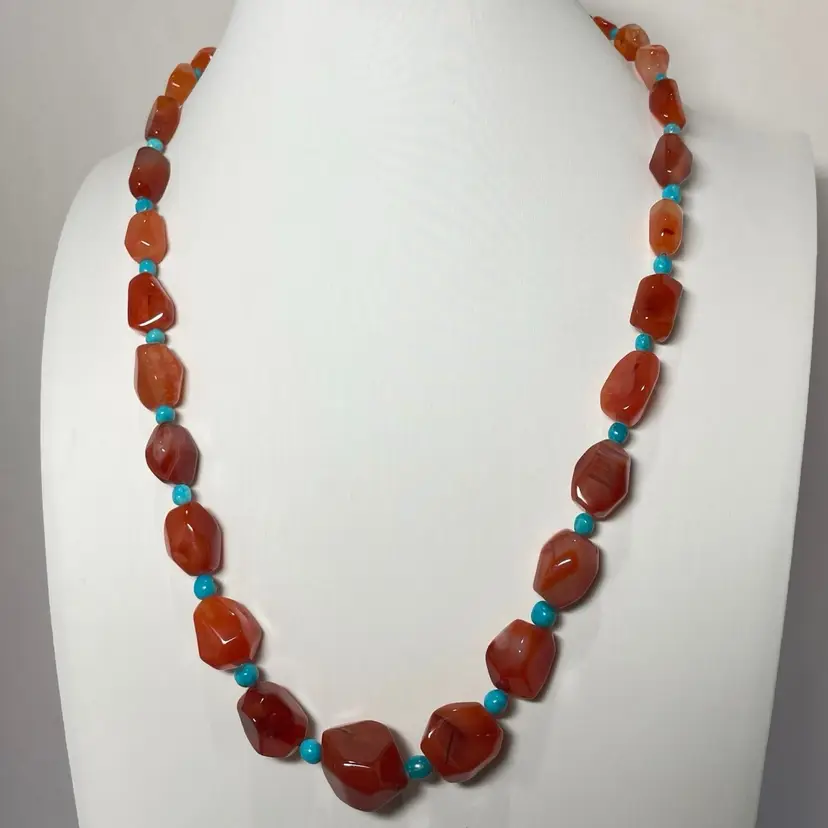 @@ Jay King Mine Finds Carnelian Turquoise Sterling Silver 925  - 18”-21”Necklace - Desert Rose Trading Co