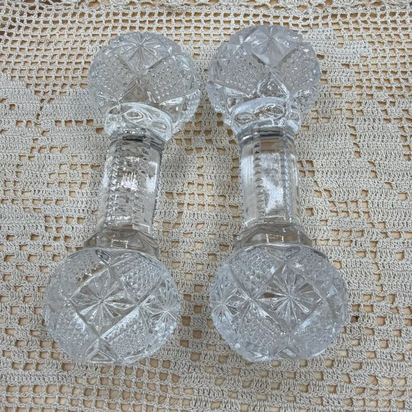 🐞Antique Set of Crystal Diamond Cut Glass Knife Rests 4x1.5x1.5”