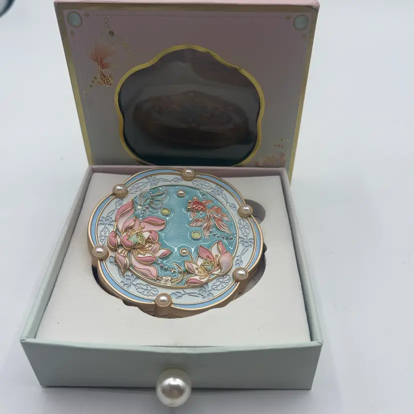 32-Makeup Mirror Enameled Style Floral Collection Handheld Mirror New In Box
