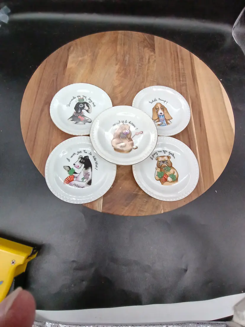 Ardalt Japan Porcelain Dogs Playing Bridge  Coasters / Butter Pats / Individual Ashtrays Set of 5.
