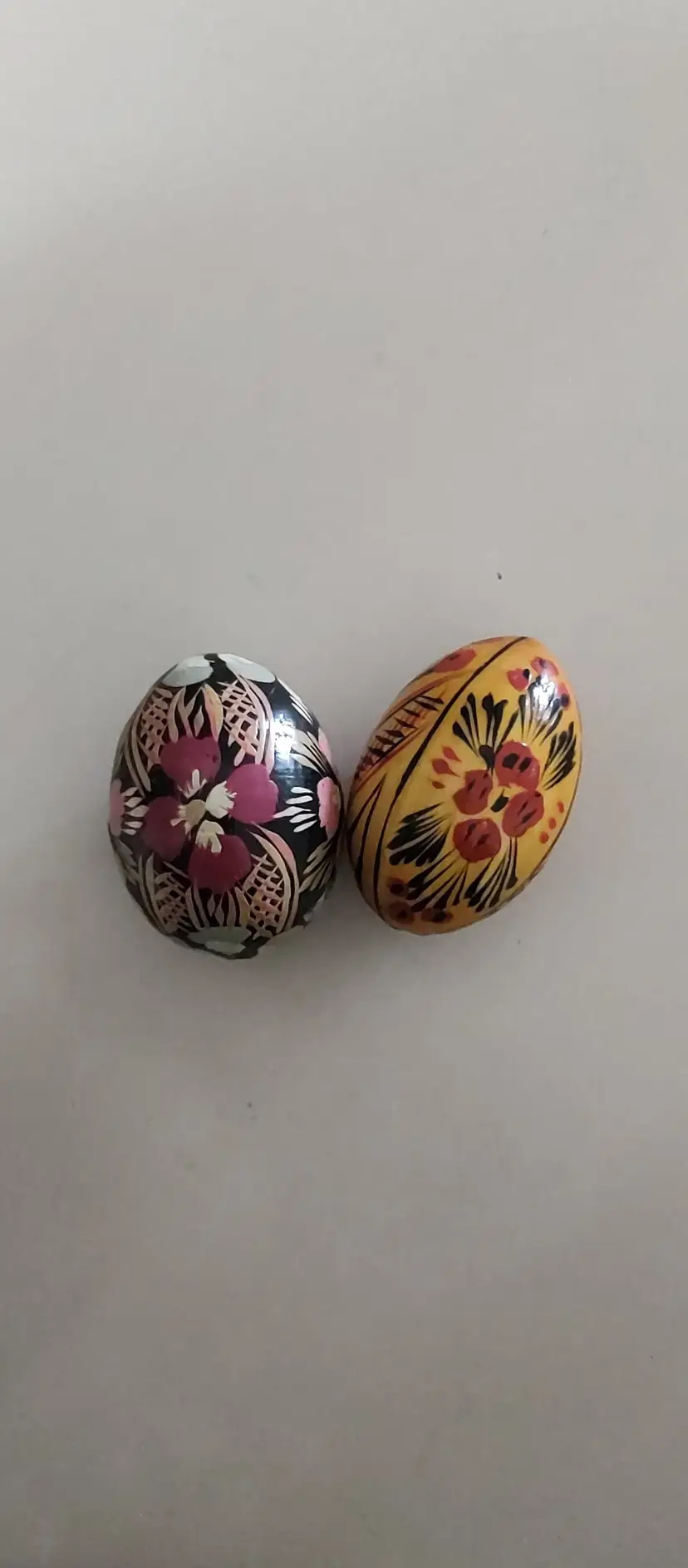 Vintage Hand Painted Wooden Folk Art Eggs Qty. 2