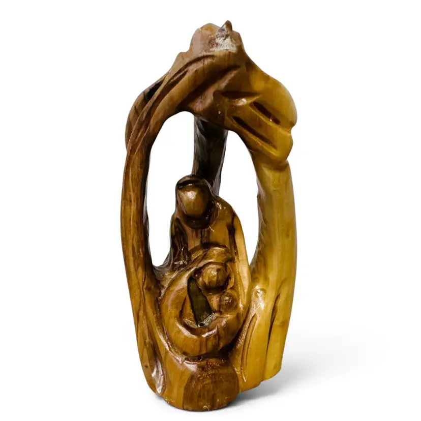 Artisan Hand Carved Holy Family Olive Wood Statue Bethlehem Jesus Mary Joseph