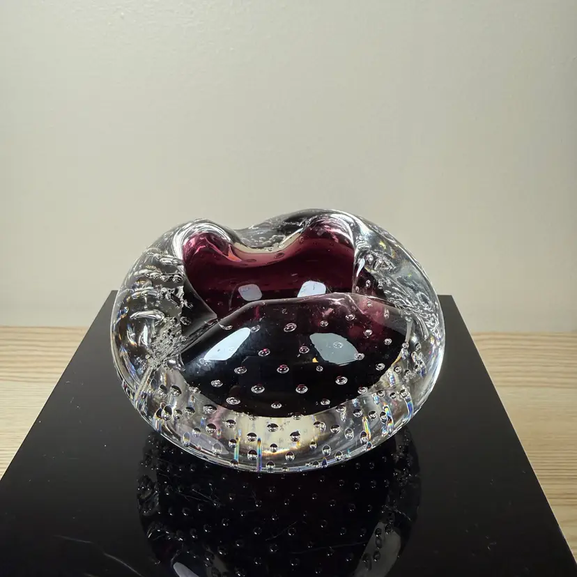 Art Glass Mini Ashtray/Bowl Trinket Dish Amythest Controlled Bubble