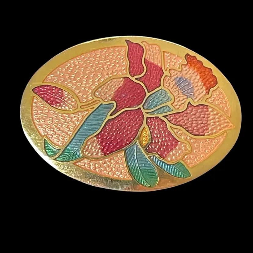 Vintage Cloisonné Floral Brooch