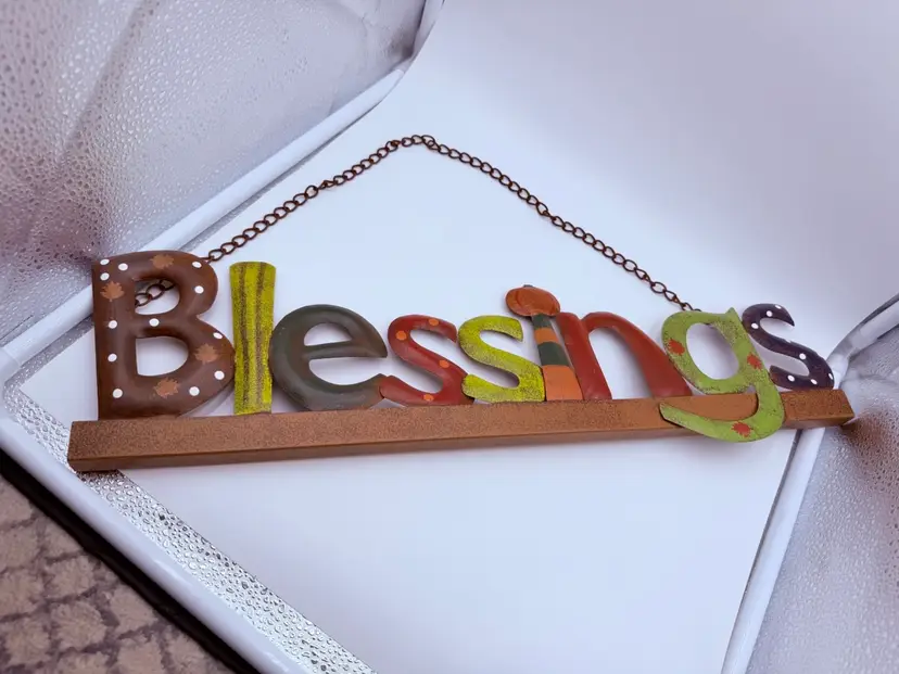 Hand-Painted Metal “Blessings” Wall-Hanging