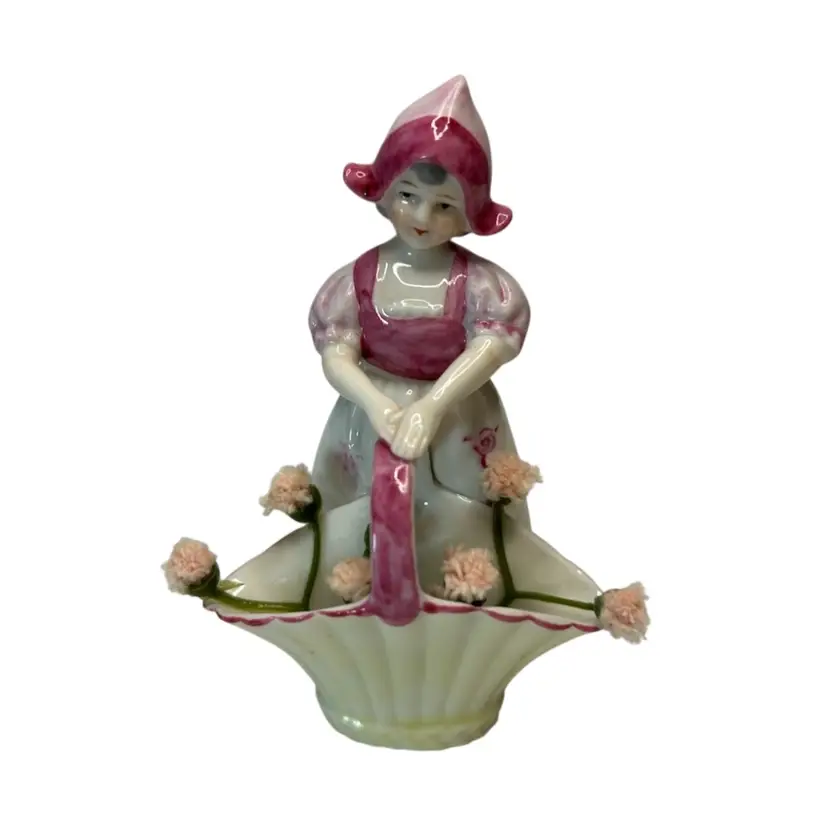 Dutch Girl In Pink Holding Basket Made In Occupied Japan 4 1/2” Tall