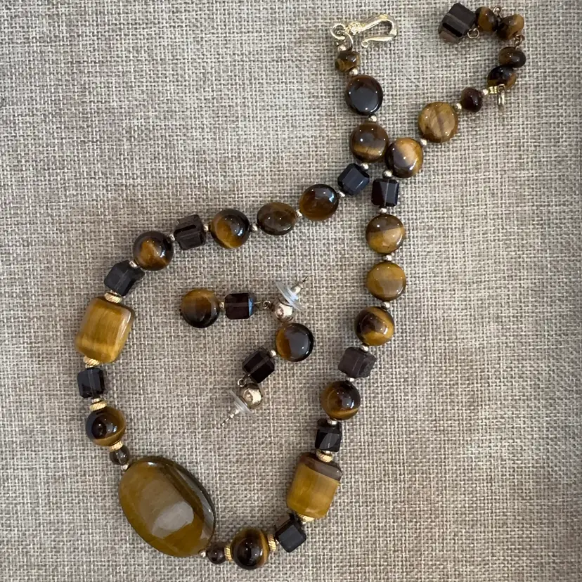 Tiger’s Eye Necklace And Earrings Set