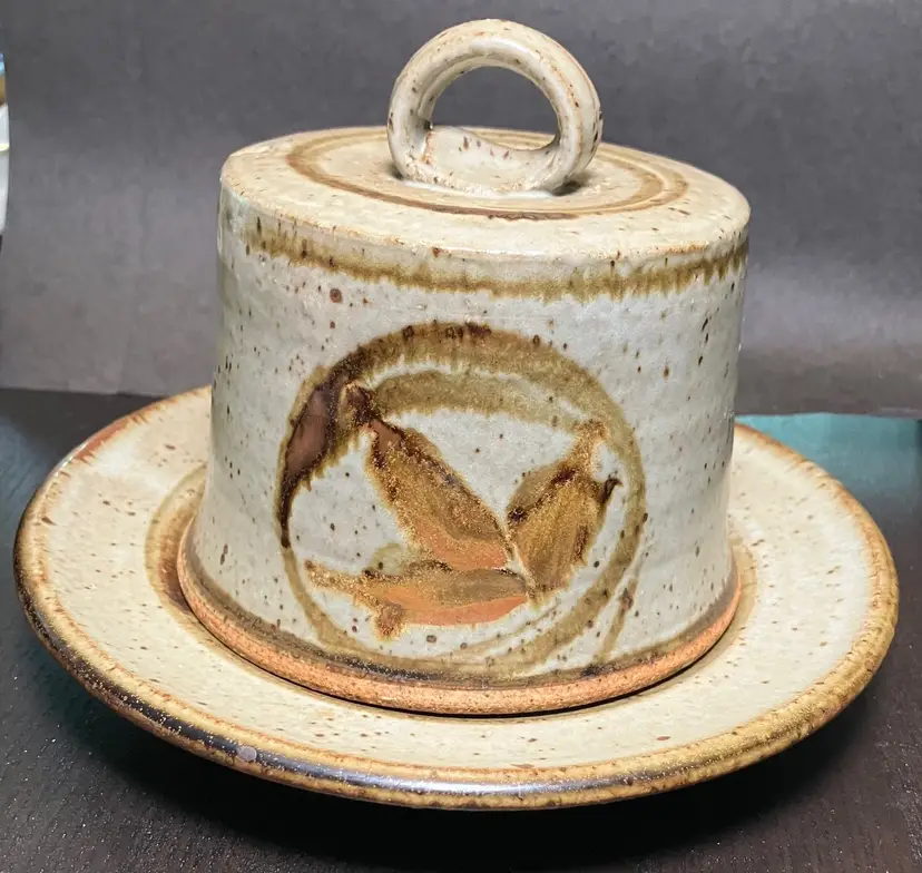Studio Pottery Butter Cheese Dish Cover and Plate Marked Signed