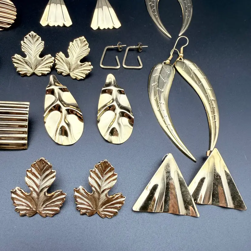 Vintage Gold Tone Statement Earrings Collection – 19 Pair Lot