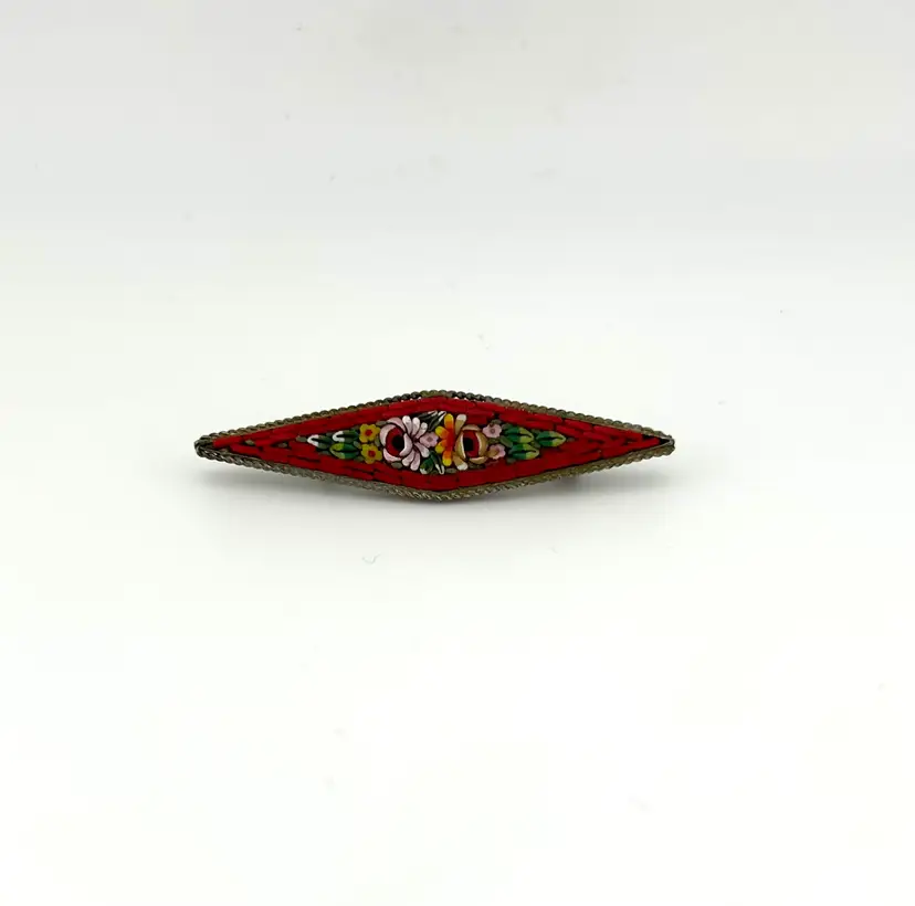 Vintage Silver Tone Micro Mosaic Brooch 2.5”x .5”