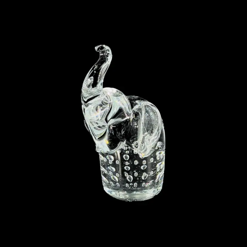 #128- Paperweight Blown Art Glass Elephant Figurine Clear Smooth Bottom Pachyderm