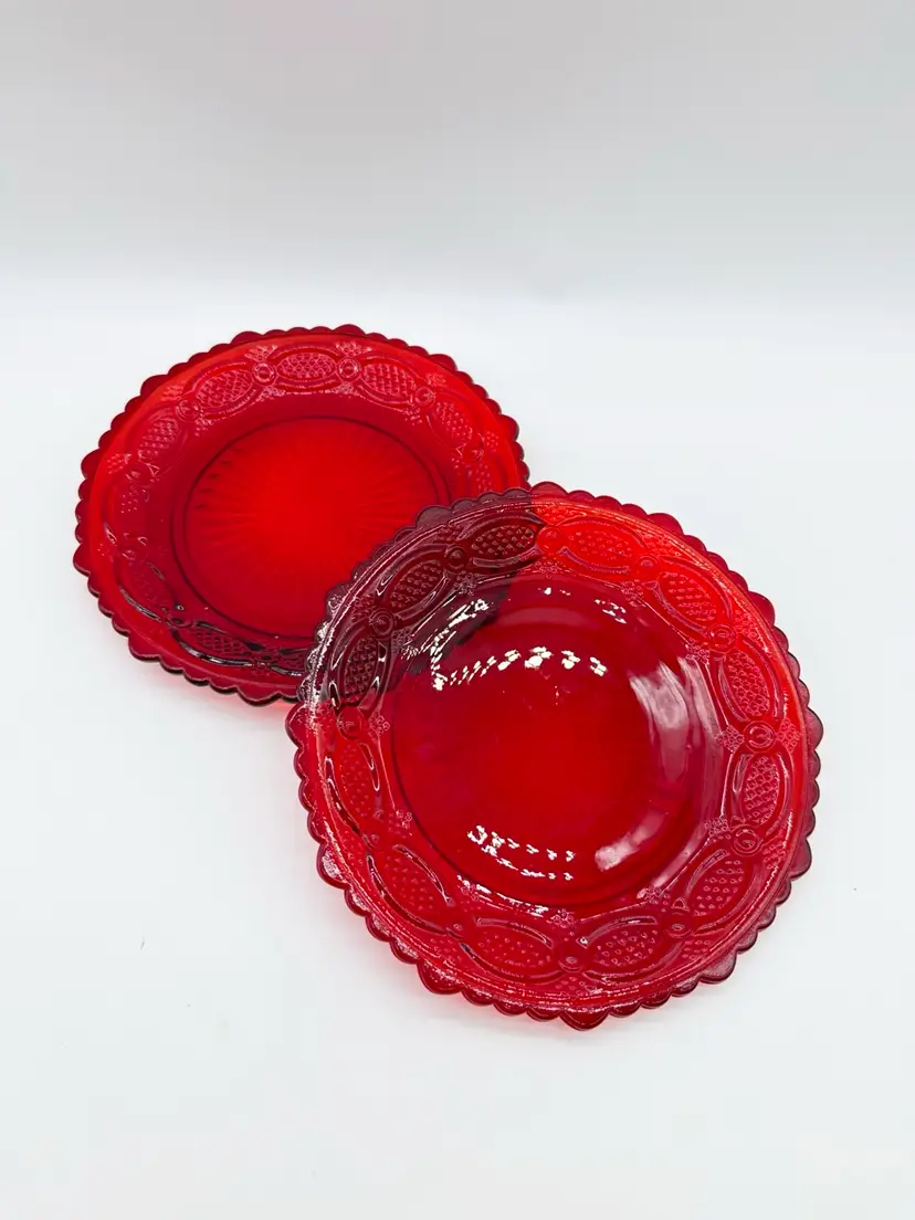 Pair Vtg Avon 1876 Cape Cod Red Glass 7.5" Salad Plates