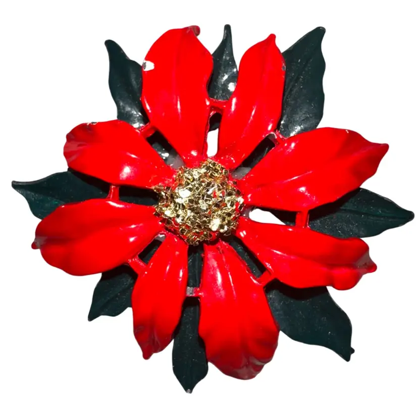 Poinsettia Enamel Brooch Pin