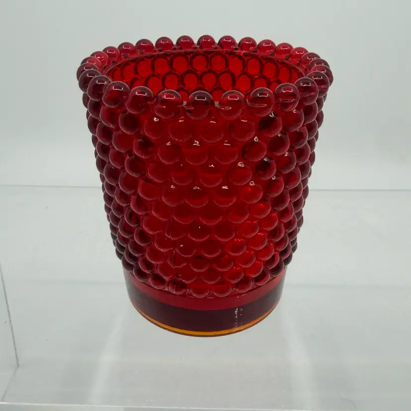 Vintage Red Hobnail Votive Candle Holder USA  2.5” UV GLOW.