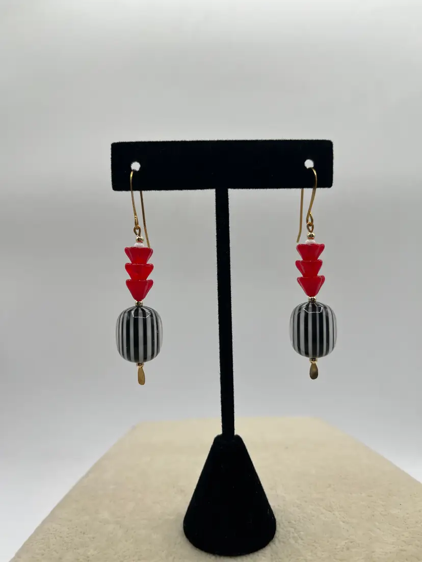 #146 "Candy Stripes" Series - Handmade by Me -- Upcycled Vintage Earrings