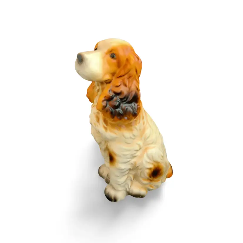LARGE Vintage Dog Figurine - Springer / Cocker Spaniel by Brinn w Original Label Matte Porcelain