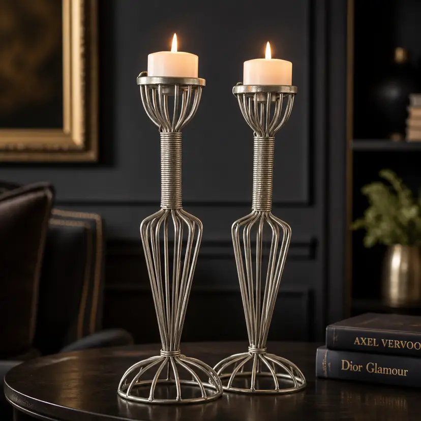 MCM Metal Wire Candle Holders, 13"