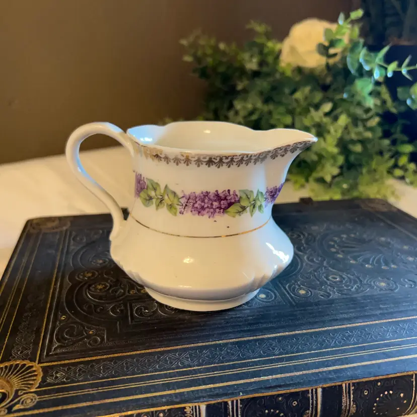 Antique Z.S. & Co. Bavaria Porcelain Creamer Pitcher Purple Violets Gold Trim 1891