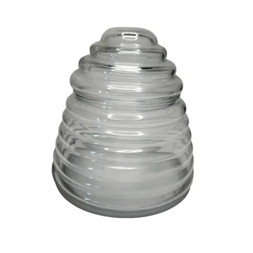 Clear Ribbed Glass Beehive Shaped Jar With Lid 4” Tall