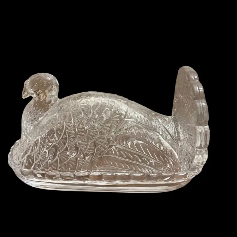Clear Glass Godinger Silver Art Company Harvest Turkey Butter Dish 4.5” x 7”