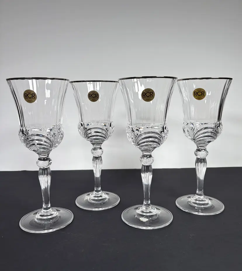 *NEW* Royal Crystal Rock RCR Set of 4 Aurea Wine/Water Glasses 8"