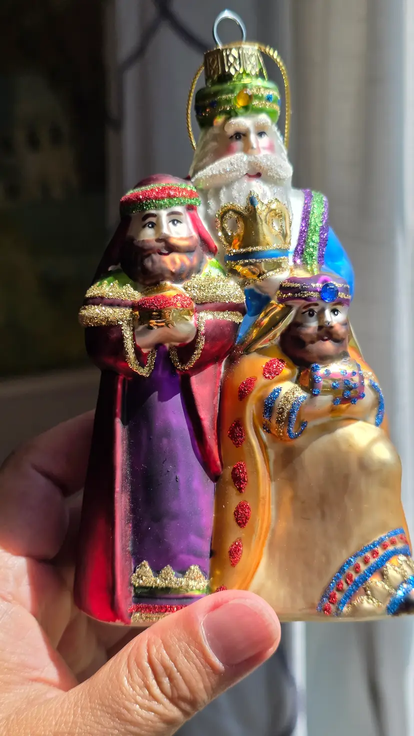 Blown Glass Three Wise Men Nativity Ornament - Multicolor