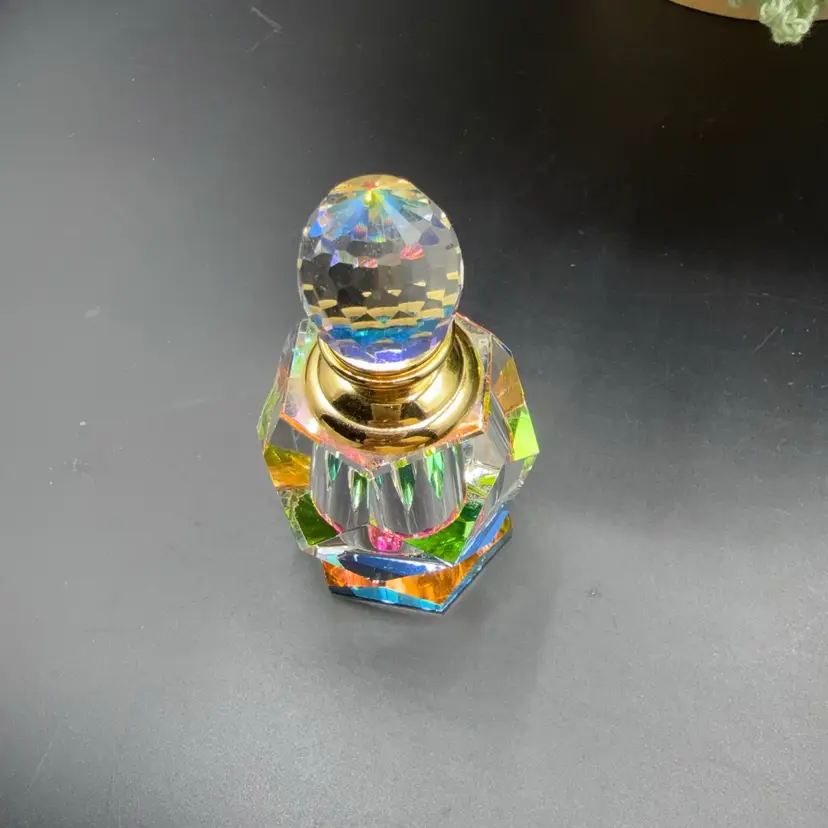 🐞Vtd Crystal Perfume Bottle Double Aurora Borealis AB Rainbow Base & Stopper Faceted