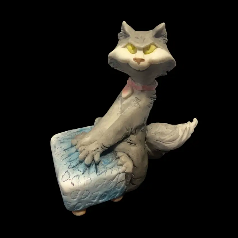 *(read) Cat Figurine Scratch Play Signed J DeStefano 87 | 5”
