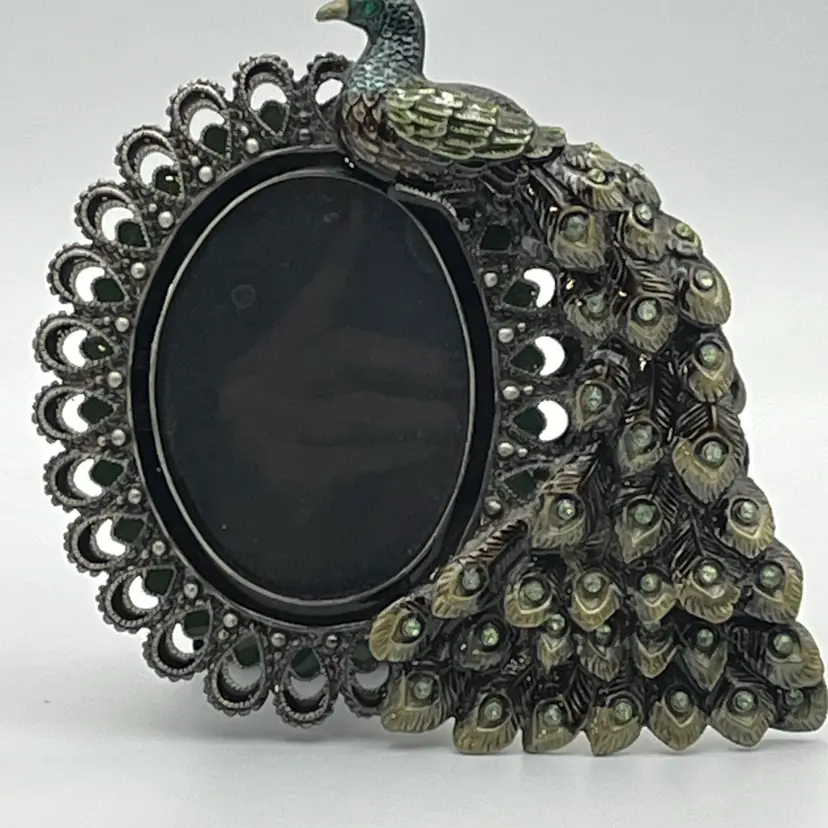Peacock Frame- Cast Iron & Enamel