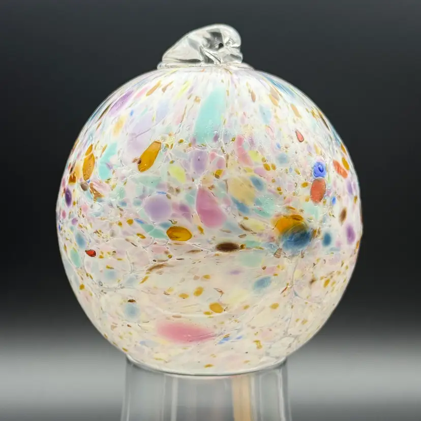 Hand Blown Art Glass Pumpkin Pastel Multicolor Confetti Speckled Glass