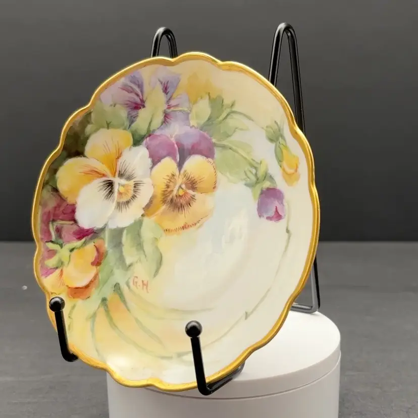 Antique Signed G.H. Golden Scalloped Pansy Plate