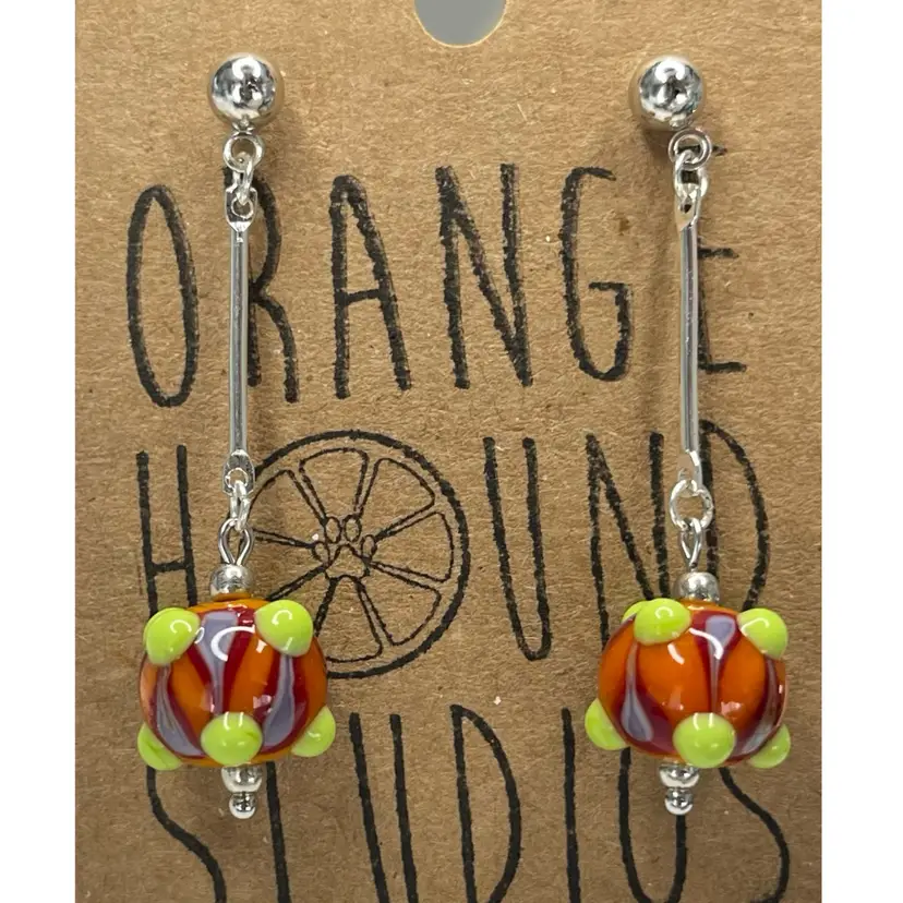 #12 Bar Link - Post Back Earrings - Handmade by Me -- Vintage Lampwork