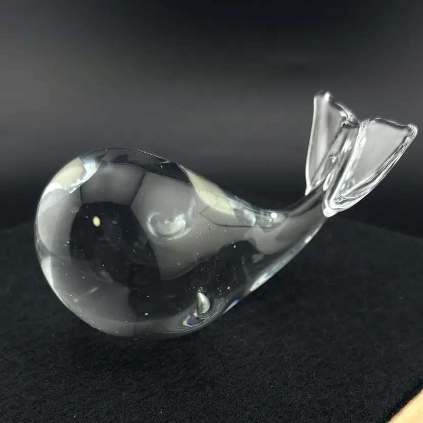 Vintage Glass Whale Paperweight 4.25” Long x 2” Wide x 2” Tall