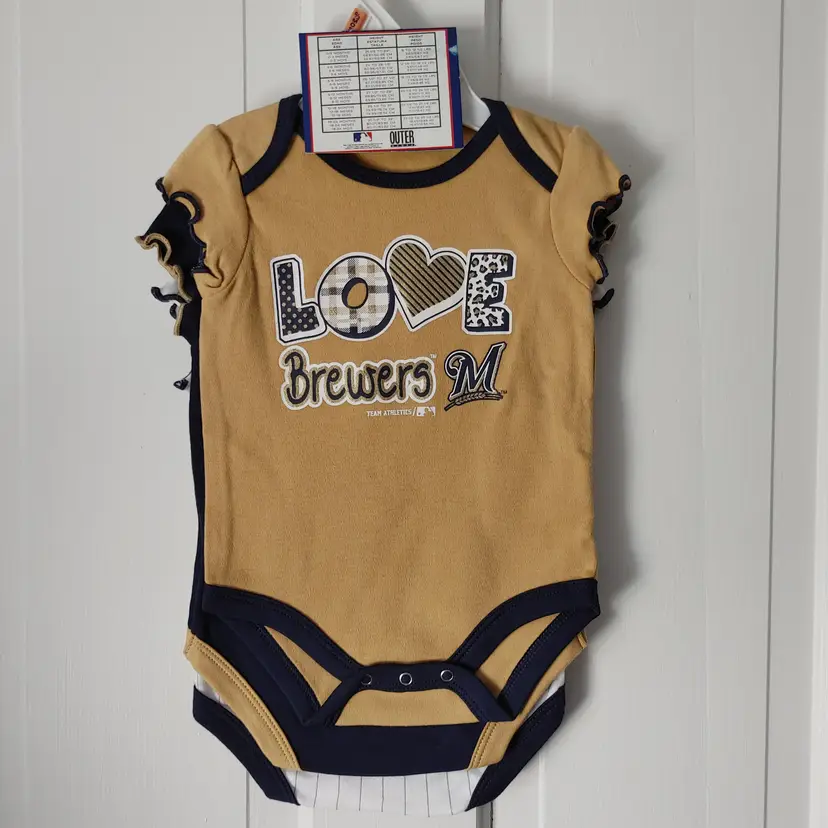 #03 Kids- Brand: Team Athletics- MLB. Size 0-3 months. Set of 3. NWT. Milwaukee Brewers baseball Onesies. Material- 100% cotton. No callouts.