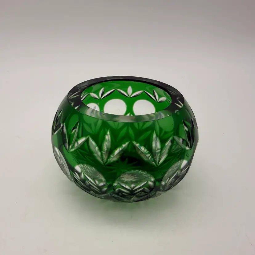 Godinger Crystal Legends Emerald Green Cut to Clear Votive Candle Holder