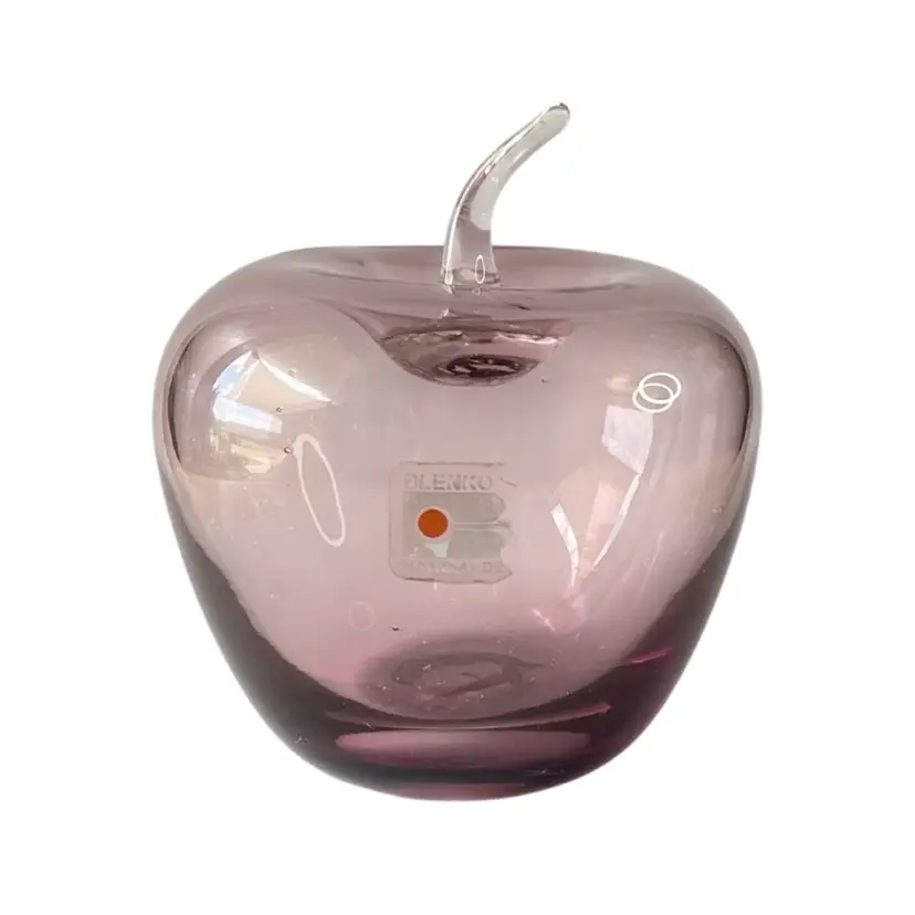 Blenko Amethyst Purple Apple Vintage Glass Fruit Original Label