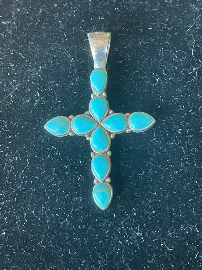 Southwestern Sterling Silver Turquoise Cross Pendant