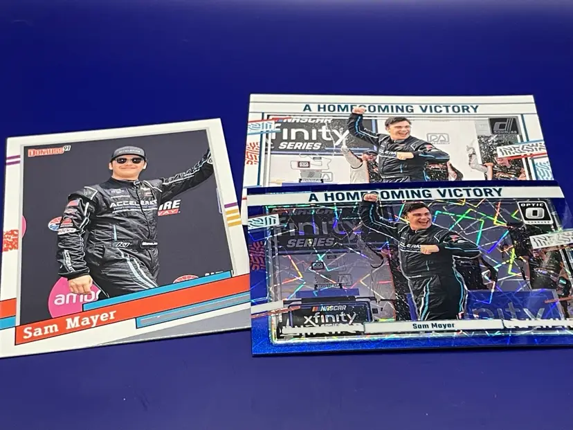 Sam Mayer NASCAR 2024 Panini Donruss/Optic 3 Card Lot Including An Optic Blue Velocity Parallel- Curated By Little Bear