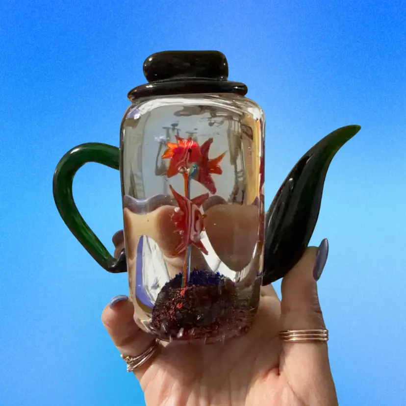 $1 START! Signed Ruby May Teapot Fish Paperweight