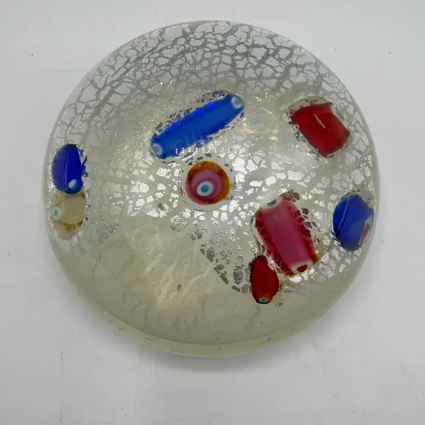Murano Silver Foil Scattered Canes Paperweight Paperweight