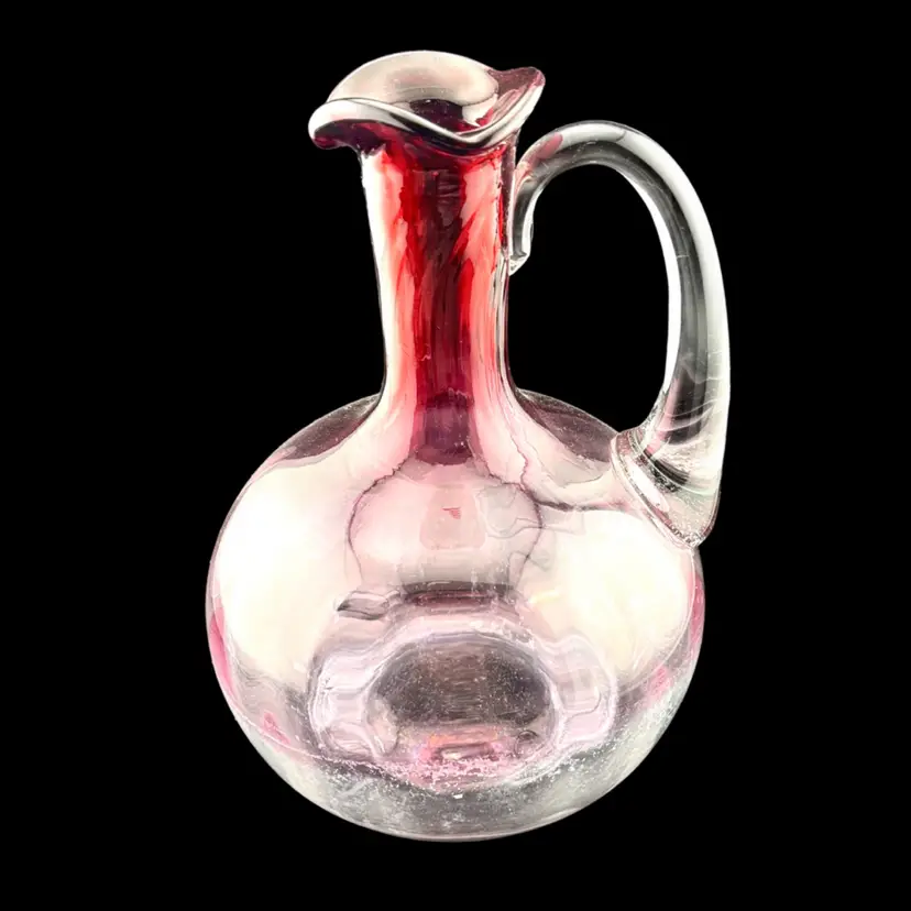 Vintage Cranberry/Clear Cruet/Pitcher 8” Tall x 5” Wide x 5” Deep